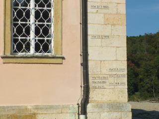 high water marks at Kloster Weltenberg for various floods high water marks at Kloster Weltenberg for various floods