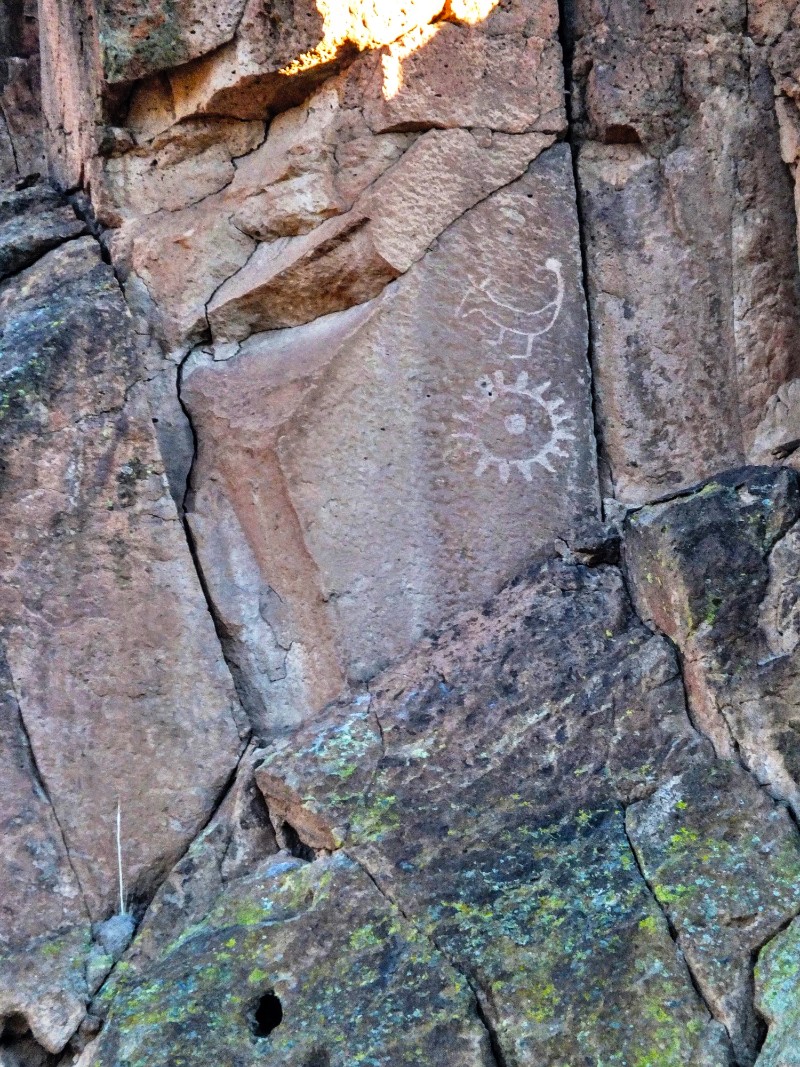 winter solstice petroglyph marker high on canyon wall