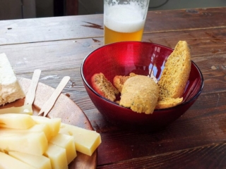 rusk with the cheese, sausage, and apaki rusk with the cheese, sausage, and apaki