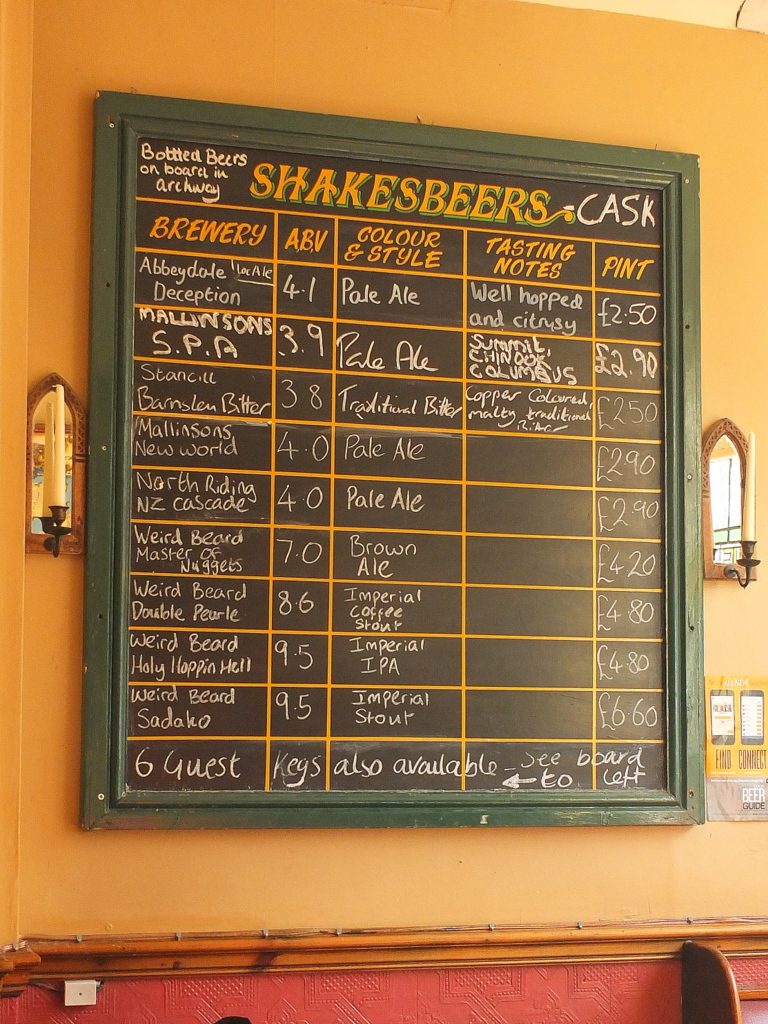 Offerings at Shakespeares Pub