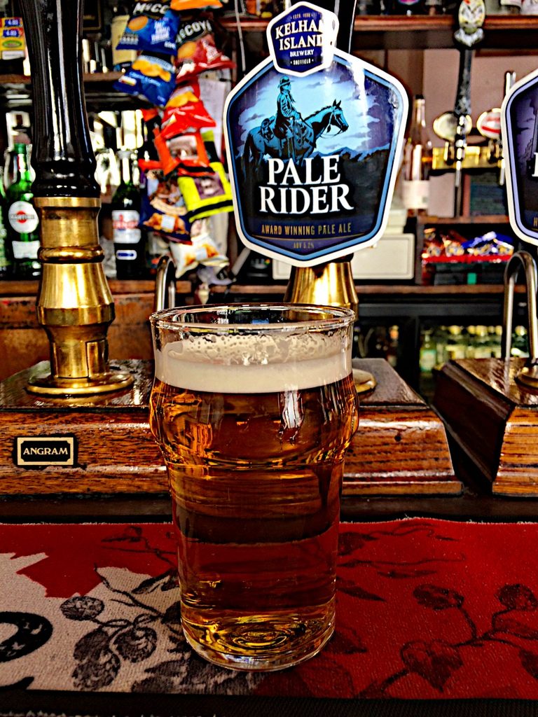 A pint of Pale Rider at the Fat Cat Pub at Kelham Island Brewery